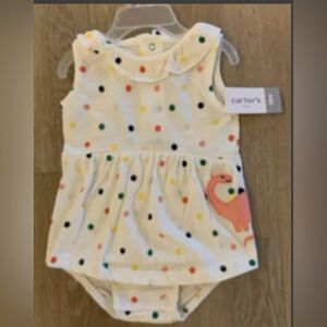 (NWT) Carters Girl’s Size 18 Months Polka Dot Romper With Dinosaur